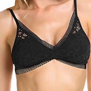 Becca black captured lace crochet bikini top swim
